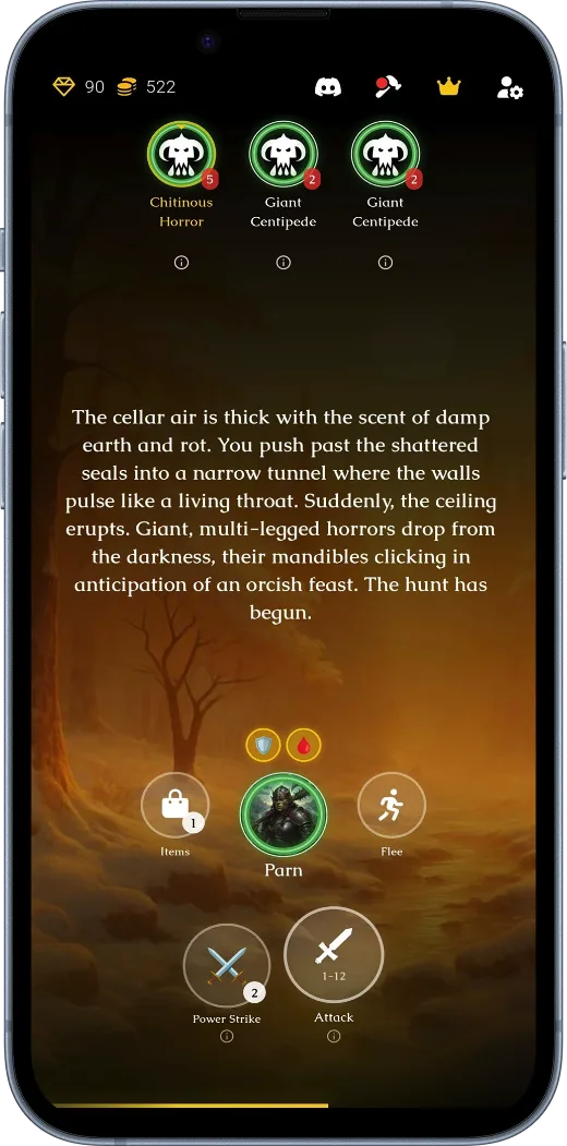 Master of Dungeon turn-based battle screen